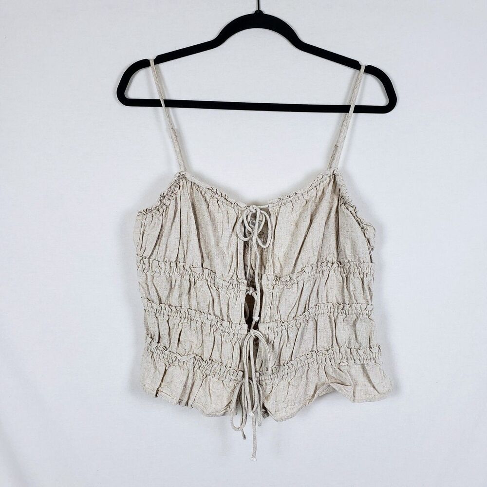 Tie-Front Ruched Milkmaid Camisole Womens M Linen Renaissance Festival Boho